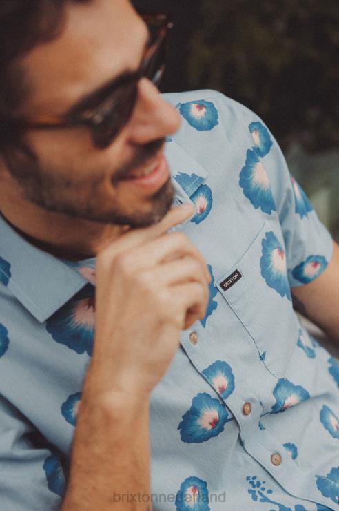 kleding stoffig blauw/pacifisch blauw/koraalroze Brixton 0ZD0J10 Heren charter print s/s geweven overhemd