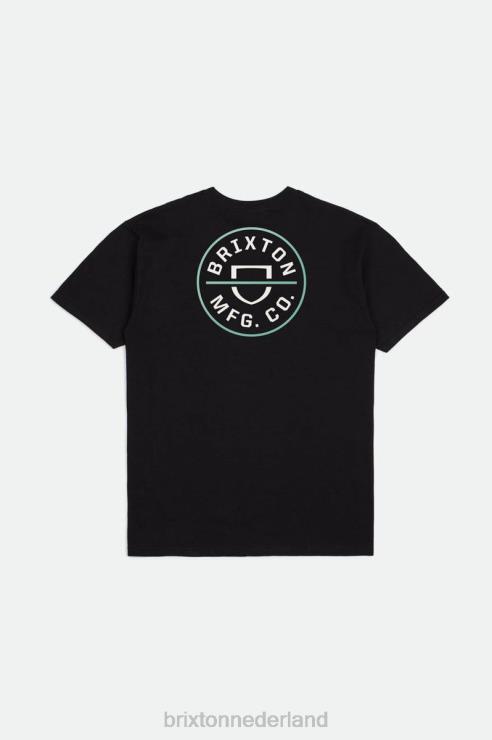 kleding zwart/gebroken wit/jade Brixton 0ZD0J56 Heren crest ii RVS standaard T-stuk