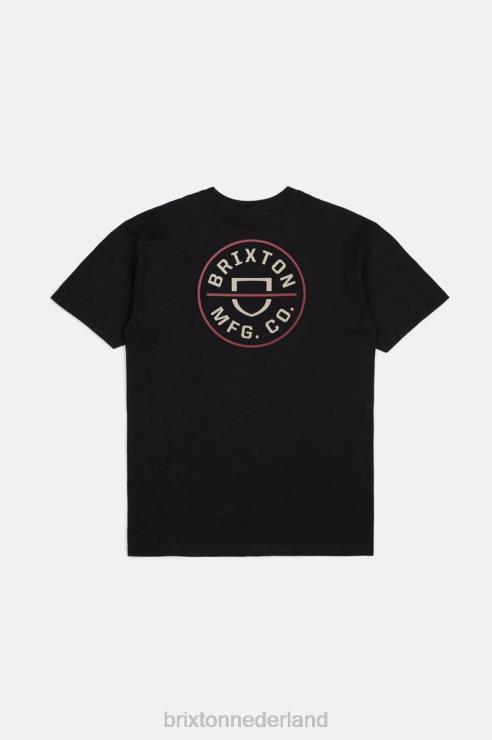 kleding zwart/witkop/stoffige ceder Brixton 0ZD0J53 Heren crest ii RVS standaard T-stuk