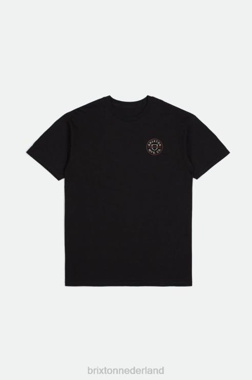 kleding zwart/witkop/stoffige ceder Brixton 0ZD0J53 Heren crest ii RVS standaard T-stuk
